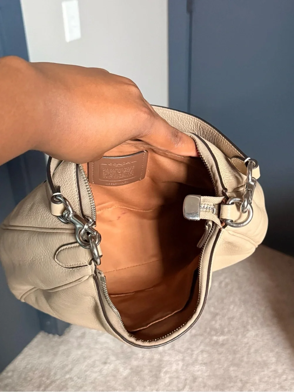 Coach Taupe/Beige Pebbled Leather Teri Hobo with Matching Wallet